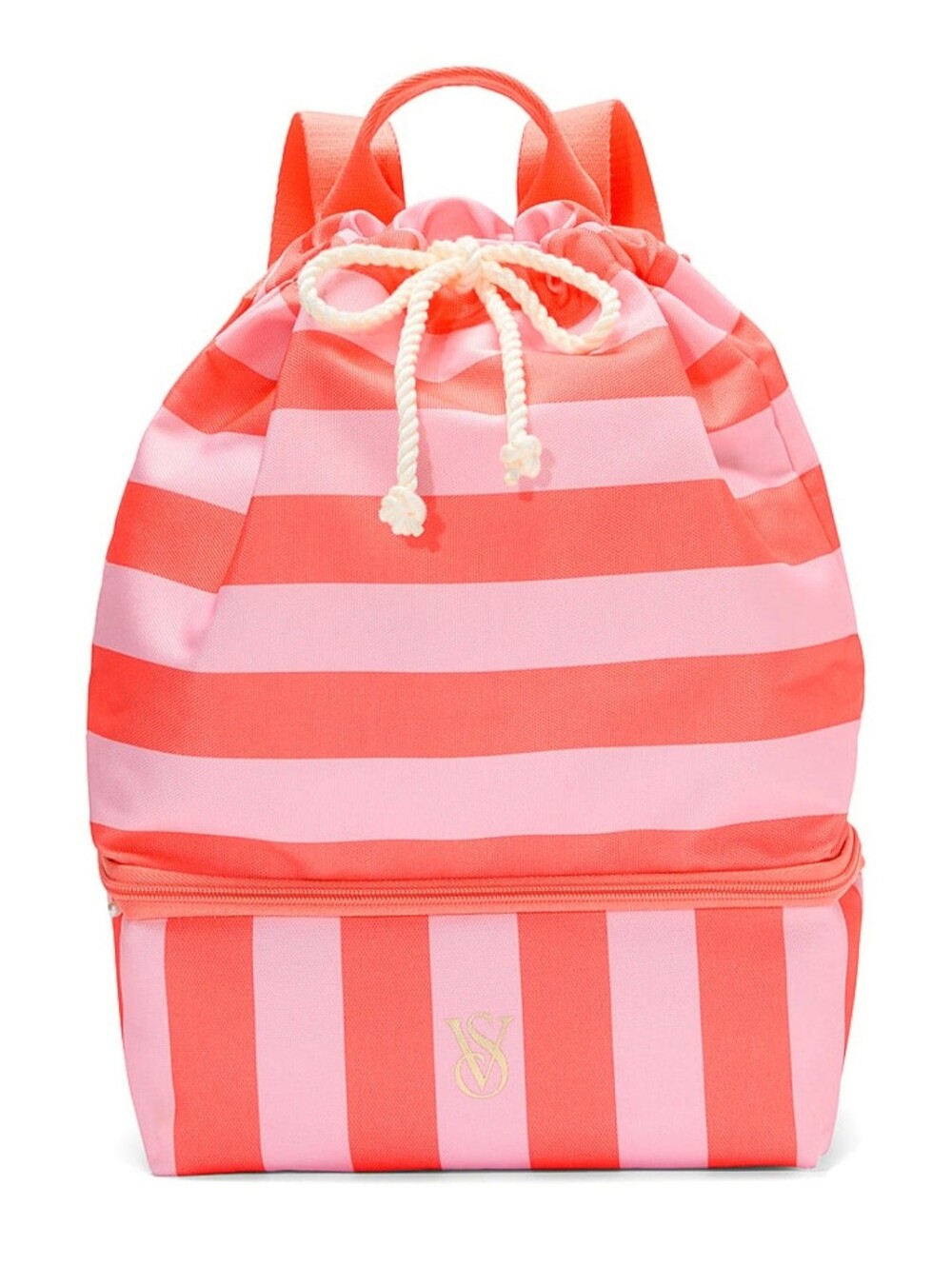 Victoria's Secret Coral and Pink Striped Beach Cooler Backpack